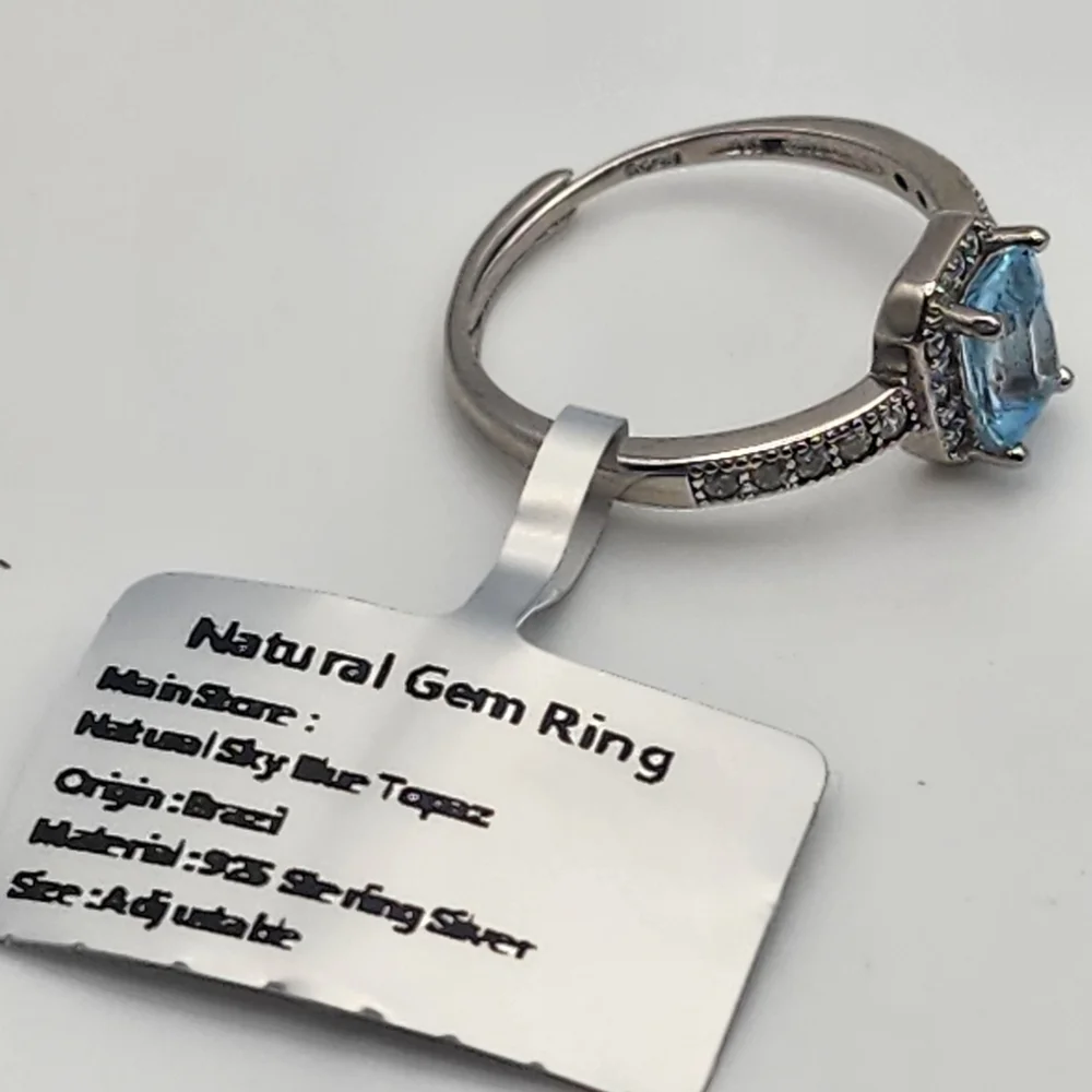 NWT Sterling Silver & Natural Sky Blue Topaz Adjustable Ring - Picture 4 of 7